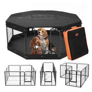 VEVOR 8 Pcs Dog Playpen,24 x 24 in Panels Foldable Metal Pet Exercise Pen,Indoor and Outdoor with Door,Storage Bag, Top Cover and Bottom Pad,for Dogs, Cats and Other Small Animals