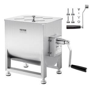 VEVOR 60L Manual Meat Mixer, Fixed Tank Meat Processing Equipment(Mixing Max 60LBS for Meat), Stainless Steel Meat Mixer, with Lid Handle Gear Reducer, Ground Beef Hand Mixer