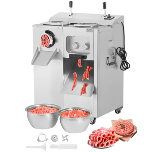 VEVOR 14 Lbs/Min Meat Grinder, Electric Meat Grinder, Slicer, Sausage Stuffer with Blade, Grinding Plate, Sausage Maker, Stainless Steel Meat Mincer Cabinet for Slice Shred Dice