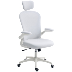 Vinsetto High Back Ergonomic Office Chair with Adjustable Headrest, Mesh Computer Desk Chair with Flip-up Armrest, 4D Lumbar Support, Rocking Function, White