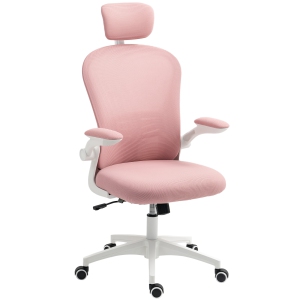 Vinsetto High Back Ergonomic Office Chair with Adjustable Headrest, Mesh Computer Desk Chair with Flip-up Armrest, 4D Lumbar Support, Rocking Function, Pink