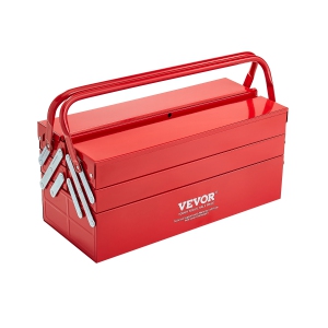 VEVOR 18-inch Metal Tool Box, 3-Tier 5-Tray Portable Folding Tool Chest Organizer with Handle & Lock Hole, Powder Coated Steel, Cantilever Toolbox for Household Factory, Red