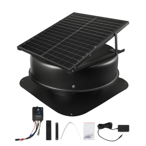 VEVOR 50W Smart Solar Roof Attic Ventilation Fan with Thermostat, Remote Control, 3000 CFM Airflow Built-in Smoke Sensor with Auto Stop for Cooling and Dehumidification