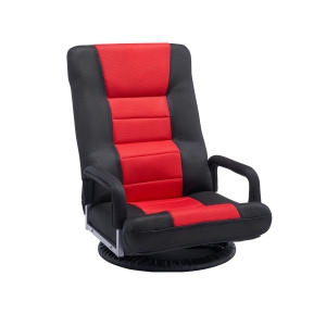 VEVOR 360-Degree Swivel Floor Gaming Chair with Armrests, Rotating Floor Chair with 6 Adjustable Position Folding Backrest and Lumbar Support,Folding Video Reclining Sofa,Red Black