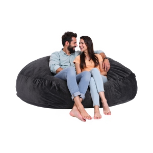 VEVOR Bean Bag Chair, Giant BeanBag Chair with Removable & Washable Cover for Adult, Dutch Velvet & High-Density Foam Filling Round Bean Bag with Handle and Side Pocket, Black