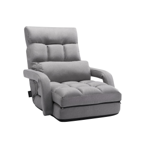 VEVOR 5 Adjustable Position Floor Chair, Floor Gaming Chair with Back Support, Folding Sofa Chair with Armrest for Adults, Sofa Lounger Bed with Back Cushion for Living Room, Gray