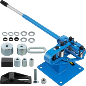 VEVOR YP-9 Manual Bench Top Compact Bender Pipe Bending Machine 7 Dies 1-3inch Metal Fabrication Tube Rod Pipe Bender 44ft Mount Powder Coat Telescoping Handle