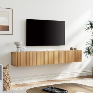WAMPAT Floating TV Stand, Wall Mounted Shelf, Modern Floating Entertainment Center with 3 Fluted Flip-Down Doors, 70" Large Storage Media Console Wall Unit for Living Room,Bedroom