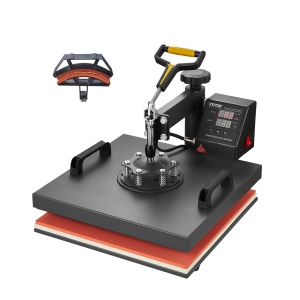 VEVOR 15 x 15 inch Heat Press Machine, 2 in 1 Heat Transfer Machine with Hat Press, 360° Swing Away T-Shirt Pressing, Digital Precise Control, Fast Even Heating for T-Shirts, Black
