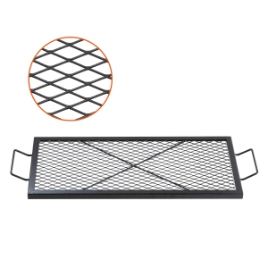 VEVOR 32 Inch X-Marks Fire Pit Grill Grate, Rectangle Cooking Grate, Heavy Duty Steel Campfire BBQ Grill Grid with Handle & Support X Wire, Portable Camping Cookware, Black
