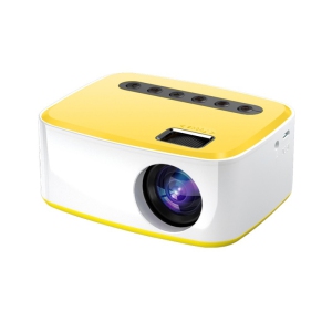 Mini wireless mobile phone projector, home bedroom wall projector HD 1080p projection, home theater projector (T20-yellow and white)