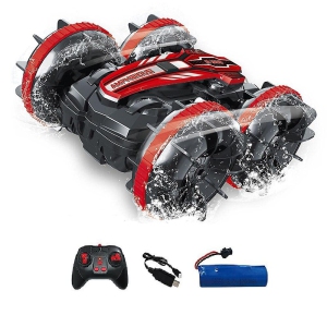 Toys for boys aged 5-12, children's amphibious remote control car, 2.4 GHz remote control stunt car, suitable for boys and girls, 4WD off-road truck - red