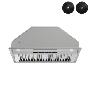 Streamline 34 in. Fondi Ductless Insert 350 CFM Range Hood in Brushed Stainless Steel with Baffle Filters, Touchpad Control, LED Lights
