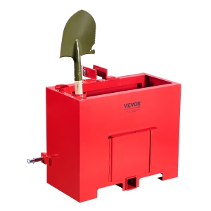 VEVOR 800lbs Capacity Ballast Box, 3-Point Category 1 Tractor Ballast, for 2 Inch Hitch Receiver, Heavy-Duty Steel 4.3 ft³ Large Volume Loader Attachment with Sliding Door, Red