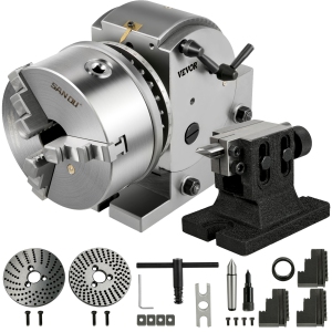 VEVOR BS-1 Dividing Head Dividing Head Set 6" 3-jaw Chuck Semi Universal Milling Set with 6" Chuck+Tailstock+Dividing Plates for Milling Grinding Drilling Machine