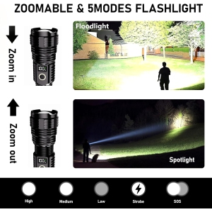 Flashlight rechargeable, Super Bright Zoomable Lampe with LCD Digital Display, 5Modes Brightest Flashlights, 990000 High Lumens LED FlashLight, for Emergency