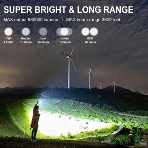 Rechargeable LED Flashlight, LED Flashlight with Zoomable, XHP70 Flashlight 980000 High Lumens, 5 Modes, Military Grade Waterproof LED Flashlights for Camping, Hiking, Emergencies