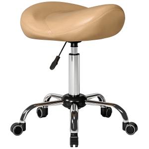HOMCOM Saddle Stool, Height Adjustable Rolling Salon Chair with PU Leather for Massage, Spa, Clinic, Beauty and Tattoo, Brown