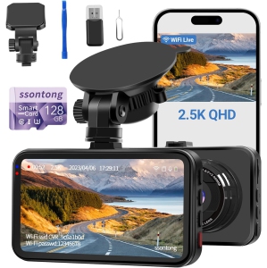 Dash Cam Front and Rear Camera, Dash Cam WiFi/APP Control Dashcam W/ 64GB Card, 2.5K Dashcam Front + 1080P Rear Car Dash Camera W/Super Night Vision, 128GB Memory Card