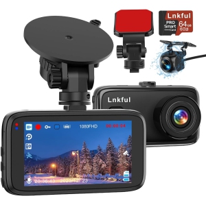Dash Cam Front and Rear Camera,1080P Dual Dashcams for Cars with 64GB Card, Car Dashboard Camera with 3'' IPS Screen with Night Vision, G-Sensor, WDR, Loop Recording