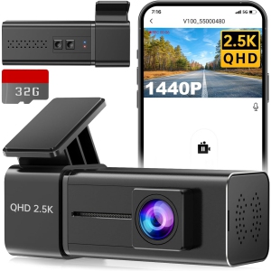 Dash Cam WiFi 2.5K Dashcam, Front Dash Camera for Cars, Mini Dashcams with App, Night Vision, G-Sensor, Loop Recording, 24H Parking Mode, Free 32G SD Card