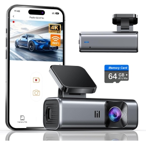 Dash Cam 4K WiFi Dashcam, 64GB Card Included, Dash Camera for Cars, Mini Dashcam for Cars with Super Night Vision, Loop Recording, G-Sensor, 24 Hours Parking Monitor, APP