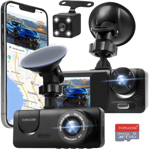 3 Channel Dash Cam WiFi FHD 1080P Car Camera 64GB TF Card,Front Dash Camera Front and Rear Inside for Cars,Mini Dashcams with Night Vision,Loop Recording,WDR,G-Sensor,APP