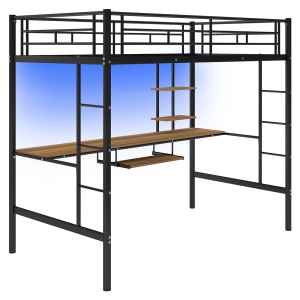 Kepooman Twin Loft Bed with Desk and Shelf and LED Light