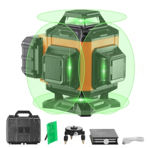 VEVOR 100ft Laser Level, Green 4 x 360° Cross 16 Line Laser, IP54 Waterproof Remote Control Manual Self-leveling Mode & 5h Continuous Working Time Line Laser, Battery Include