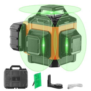 VEVOR 100ft Self Leveling Laser Level, Manual Green 3 x 360° Cross Line Laser, Manual Self-leveling Mode & IP54 Waterproof 8h Continuous Working Time Line Laser,with Battery/Stand