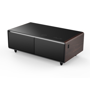 Forno Evoluto Tavolo 51-Inch Smart Coffee Table with Wood-Accent Sides â€“ Dual Cooling Zones, Wireless Charging Pad & Built-In Bluetooth Speakers