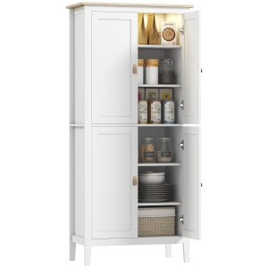 HOMCOM 69" Tall Kitchen Pantry Cabinet with Motion Sensor LED Light, 3-Colour Dimmable Lighting, Modern Freestanding Buffet Storage Cabinet with Doors and Adjustable Shelves, White