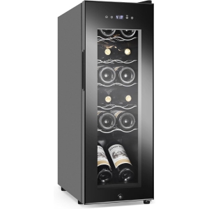 Wine Cooler Refrigerator 12 Bottles, Small Wine Fridge Mini Wine Fridge Countertop with Glass Door Wine Cellars for Red Wine, Champagne, Dry White Wine, Sparkling Wines