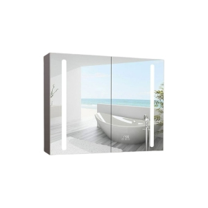 Whirlwell LED Smart Mirror Cabinet, 36 x 32 in, Touch Switch, Anti-Fog, Dimmable Tri-Color Lighting, USB port, Clock Display, and a Built-in Sensor Light