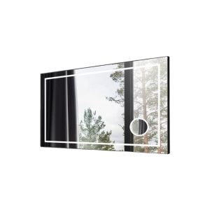 Whirlwell LED Bathroom Mirror, 55 x 36 in, Black Frame, Bluetooth Speaker, Magnifier, Touch Button, Dimmable, Anti-Fog, Vertical/Horizontal Mounted