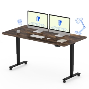 FlexiSpot Dual-Motor 3-Stage Electric Standing Desk with 55x28 Inch Special Walnut Desktop and Black Frame Heavy-Duty Height Adjustable Design