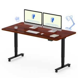 FlexiSpot Dual-Motor 3-Stage Electric Standing Desk with 55x28 Inch Mahogany Desktop and Black Frame Heavy-Duty Height Adjustable Design