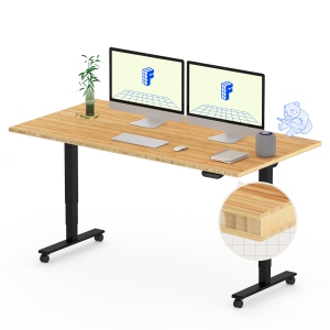 FlexiSpot Dual-Motor 3-Stage Electric Standing Desk with 55x28 Inch Bamboo Desktop and Black Frame Heavy-Duty Height Adjustable Design