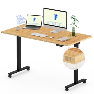FlexiSpot Dual-Motor 3-Stage Electric Standing Desk with 48x24 Inch Bamboo Desktop and Black Frame Heavy-Duty Height Adjustable Design