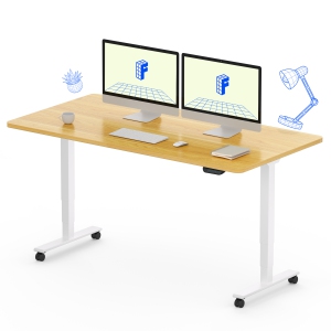 FlexiSpot Dual-Motor 3-Stage Electric Standing Desk with 55x28 Inch Maple Desktop and White Frame Heavy-Duty Height Adjustable Design