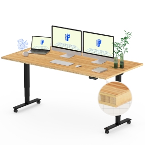 FlexiSpot Dual-Motor 3-Stage Electric Standing Desk with 60x30 Inch Bamboo Desktop and Black Frame Heavy-Duty Height Adjustable Design