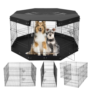 VEVOR 8 Pcs 30"H x 24"W Panels Foldable Metal Pet Exercise Pen,Dog Fence Indoor and Outdoor Pen with Door,Bottom Pad and Top Cover, Pet Playpen for Dogs, Cats, Other Small Animals