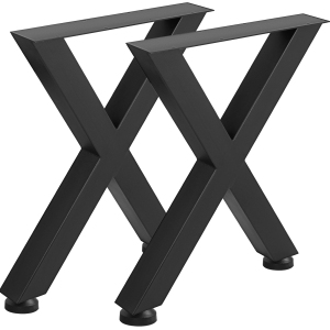 VEVOR 28''Height 2 Steel Table Legs, 24''Wide Dining Table Legs, 3.1" Square Box Section X Frame Table Legs, 28x24x3.1 Inch Black Color Industrial Country Style Metal Dining Leg