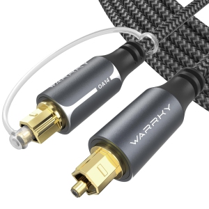 Optical Audio Cable Nylon Braided, Aluminum Case Gold Plated Optical Cable, Digital Audio Fiber Optic Cord Toslink for Sound Bar, TV, PS4, Vizio, LG, Bose, 15FT
