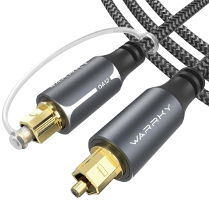 Optical Audio Cable Nylon Braided, Aluminum Case Gold Plated Optical Cable, Digital Audio Fiber Optic Cord Toslink for Sound Bar, TV, PS4, Vizio, LG, Bose, 10FT