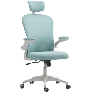 Vinsetto High Back Ergonomic Office Chair with Adjustable Headrest, Mesh Computer Desk Chair with Flip-up Armrest, 4D Lumbar Support, Rocking Function, Light Green