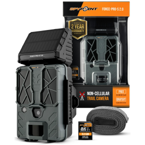 SPYPOINT Force-PRO-S 2.0 Solar Trail Camera, Integrated Solar Panel, 0.2S Trigger Speed,110 ft Detection Range, 4K/2K/1080p Video Modes, 48MP Photos, Internal Battery Supply