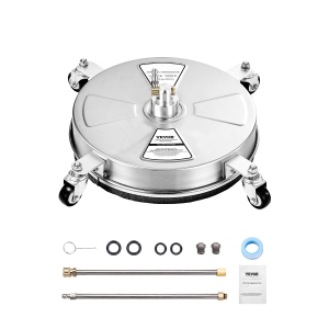 VEVOR 16.5" Surface Cleaner, Stainless Steel Pressure Washer Attachments with 4 Wheels,4000 Max PSI,1/4 Quick Connector,2 Spray Nozzles, 2 Extended Wands for Concrete, Patio, Deck