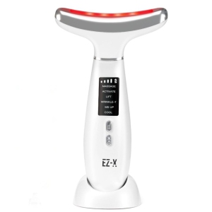 EZ-X LED Lift and Depuffing Wand- Anti Aging Red Light Therapy for Face, Neck and Under Eye- 4 Color LED- Cold Depuffing- Microcurrent- Hot and Cold Facial Massager [with Stand]