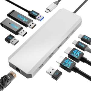 Laptop Docking Station, WAVLINK 10G USB C Hub with Dual HDMI, 100W PD in, 10Gbps USB-A/C 3.2, 5Gbps USB-A, USB2.0, Gigabit Ethernet for Dell/HP/Lenovo etc